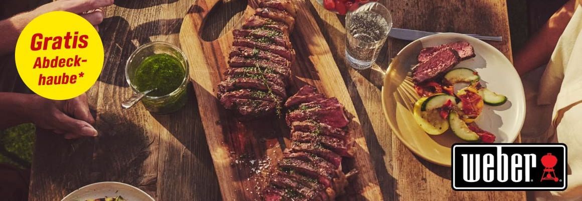 Gegrilltes Steak und Gemüse auf einem Tisch